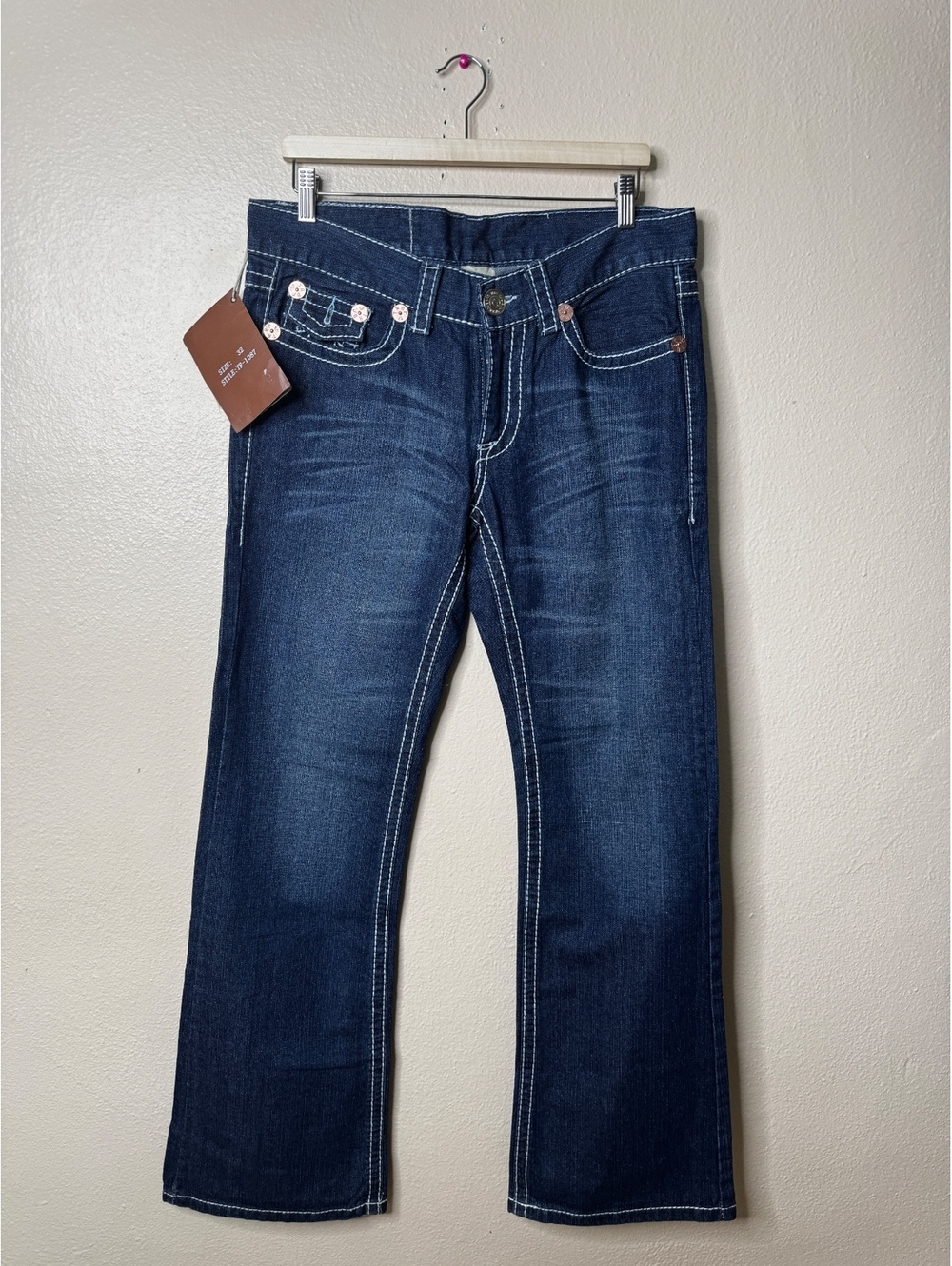 True Religion Womens Size 32X34 Billy Super T Bootcut Jeans Rhinestone Dark Wash